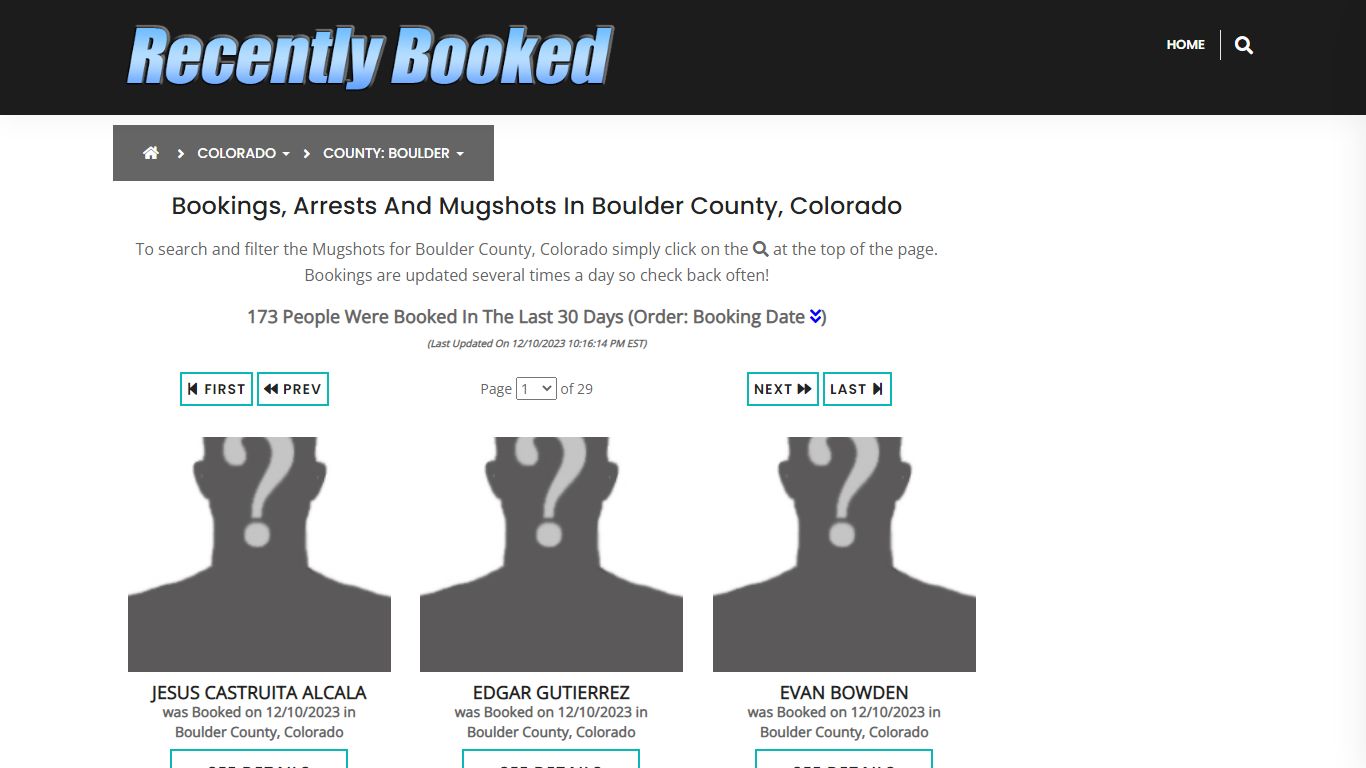 Bookings, Arrests and Mugshots in Boulder County, Colorado